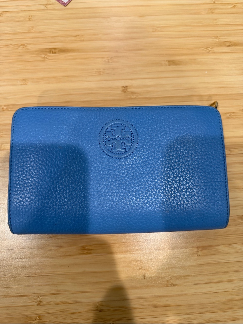 Tory Burch Pebbled Leather Zip-Around Wallet in Bright Blue